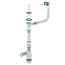 Сифон для кухонной мойки и раковины 1 1/2"х40 Aquant с выходом 40/50 отводом и прямоугольным переливом_3