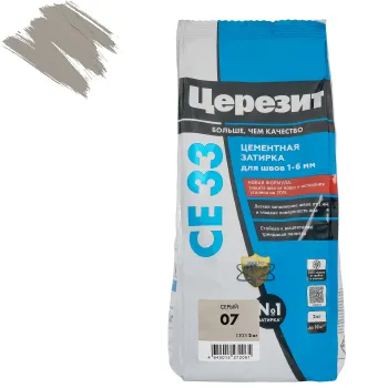 Изображение товара Цементная затирка Церезит СЕ 33 comfort серый 2 кг для швов до 6 мм Изображение товара Цементная затирка Церезит СЕ 33 comfort серый 2 кг для швов до 6 мм