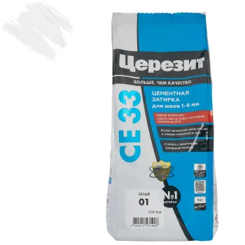 Изображение товара Затирка цементная Церезит СЕ 33 Comfort белая 2 кг для швов до 6 мм Изображение товара Затирка цементная Церезит СЕ 33 Comfort белая 2 кг для швов до 6 мм
